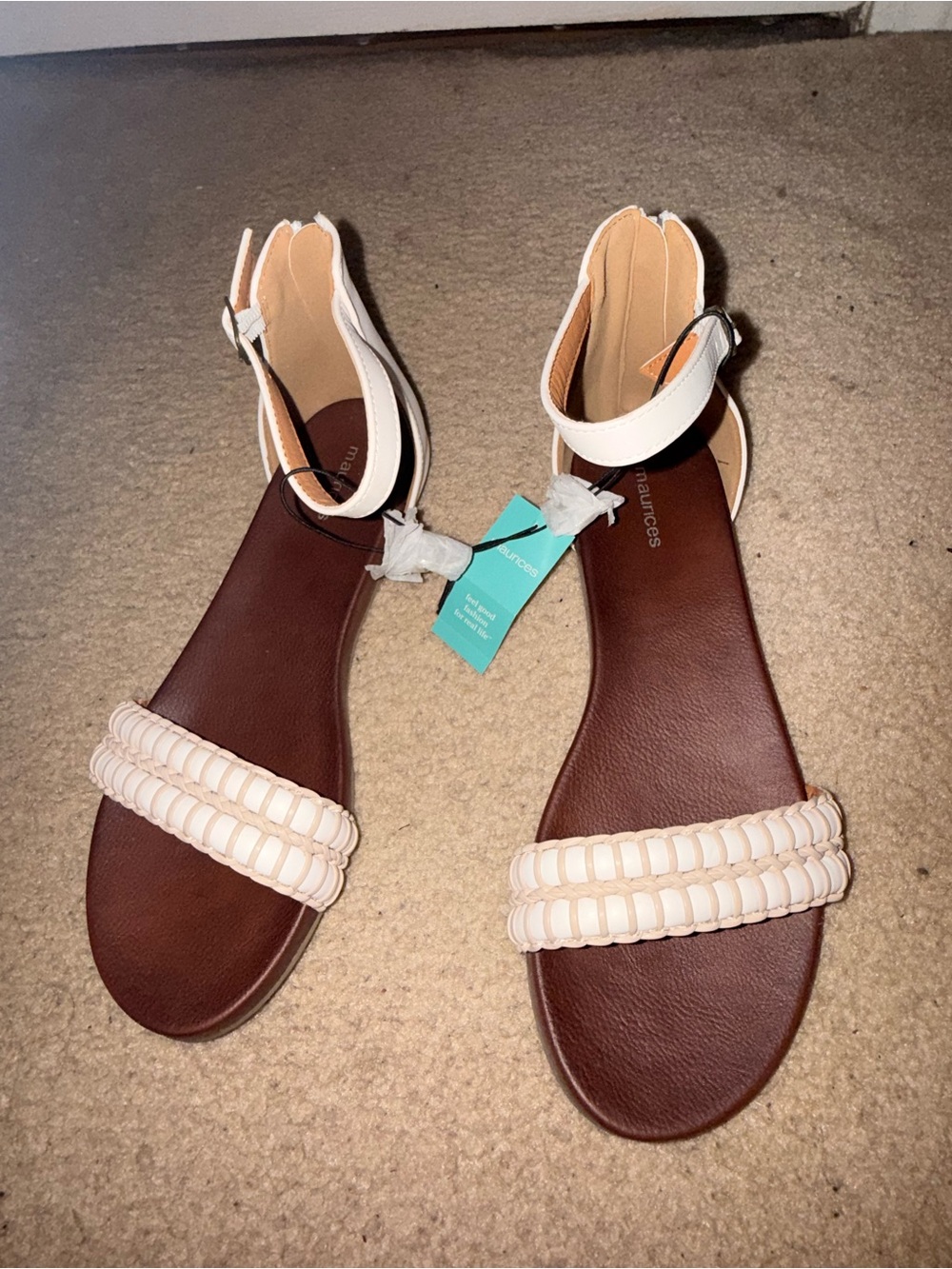 Maurices Cream Braided Front Strap Ankle Strap Sandals